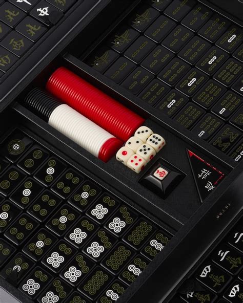 Black Saffiano Leather Mahjong Game 